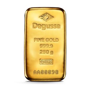 250 g Degussa Goldbarren (gegossen)