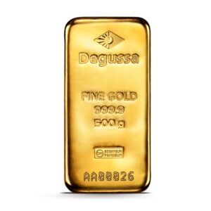 500 g Degussa Goldbarren (gegossen)